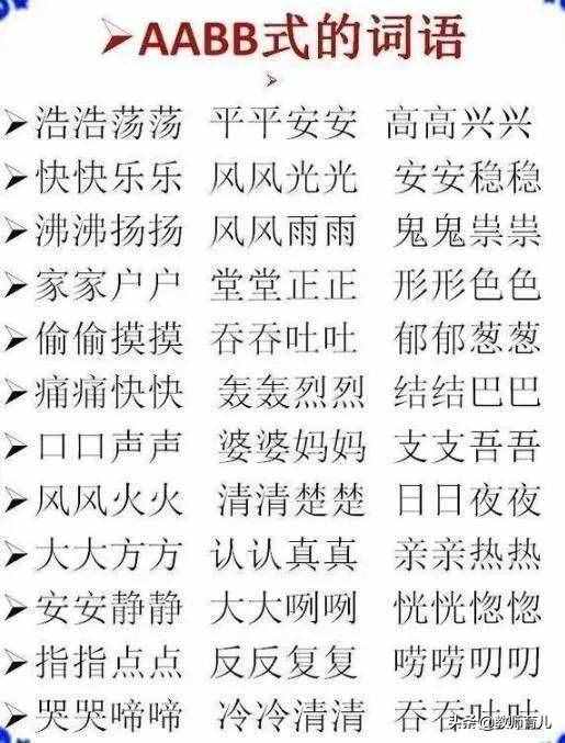 ABB+AABB+ABCC式詞語大全，替孩子打印下來，再不怕寫作詞窮！