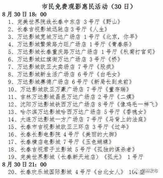 長(zhǎng)春電影節(jié)，大批優(yōu)秀電影在多家影院展映，還有免費(fèi)電影等你來(lái)看！