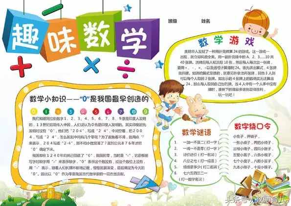這21張趣味數(shù)學(xué)手抄報(bào)，孩子也許能用得上！老師家長收藏