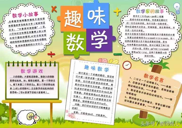 這21張趣味數(shù)學(xué)手抄報(bào)，孩子也許能用得上！老師家長收藏