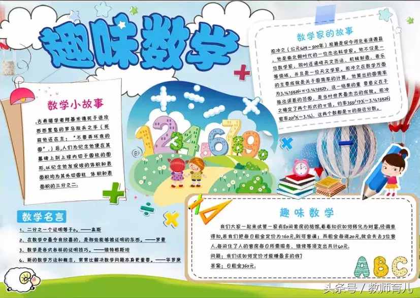 這21張趣味數(shù)學(xué)手抄報(bào)，孩子也許能用得上！老師家長收藏
