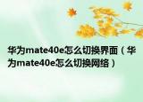 華為mate40e怎么切換界面（華為mate40e怎么切換網(wǎng)絡(luò)）