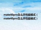 mate40pro怎么開性能模式（mate40pro怎么開性能模式）