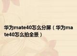 華為mate40怎么分屏（華為mate40怎么拍全景）
