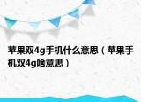 蘋果雙4g手機什么意思（蘋果手機雙4g啥意思）