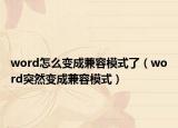 word怎么變成兼容模式了（word突然變成兼容模式）