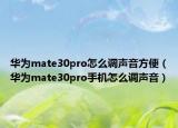 華為mate30pro怎么調(diào)聲音方便（華為mate30pro手機(jī)怎么調(diào)聲音）