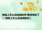 微信上怎么添加微粒貸?看完明白了!（微信上怎么添加微粒貸）