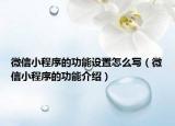 微信小程序的功能設置怎么寫（微信小程序的功能介紹）