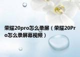 榮耀20pro怎么錄屏（榮耀20Pro怎么錄屏幕視頻）