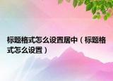 標題格式怎么設置居中（標題格式怎么設置）