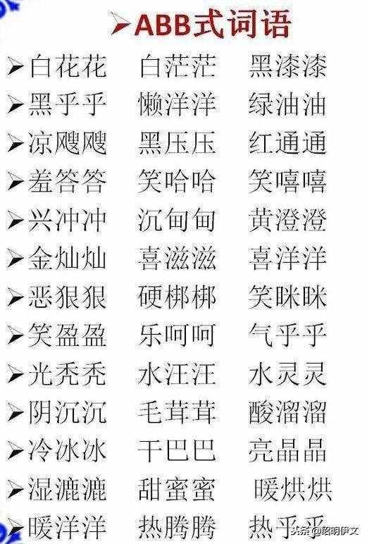 小學(xué)語文ABB，AABB，ABCC式等詞語大全，家長不要錯(cuò)過