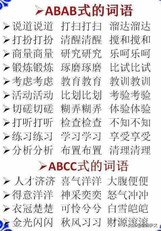 小學(xué)語文ABB，AABB，ABCC式等詞語大全，家長不要錯(cuò)過