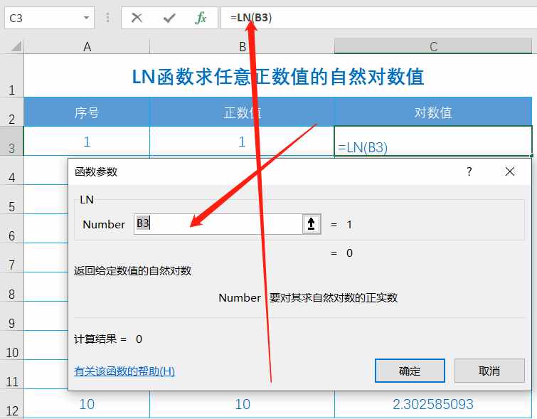 Excel函數(shù)公式大全之利用LN函數(shù)計算任意正數(shù)值的自然對數(shù)值