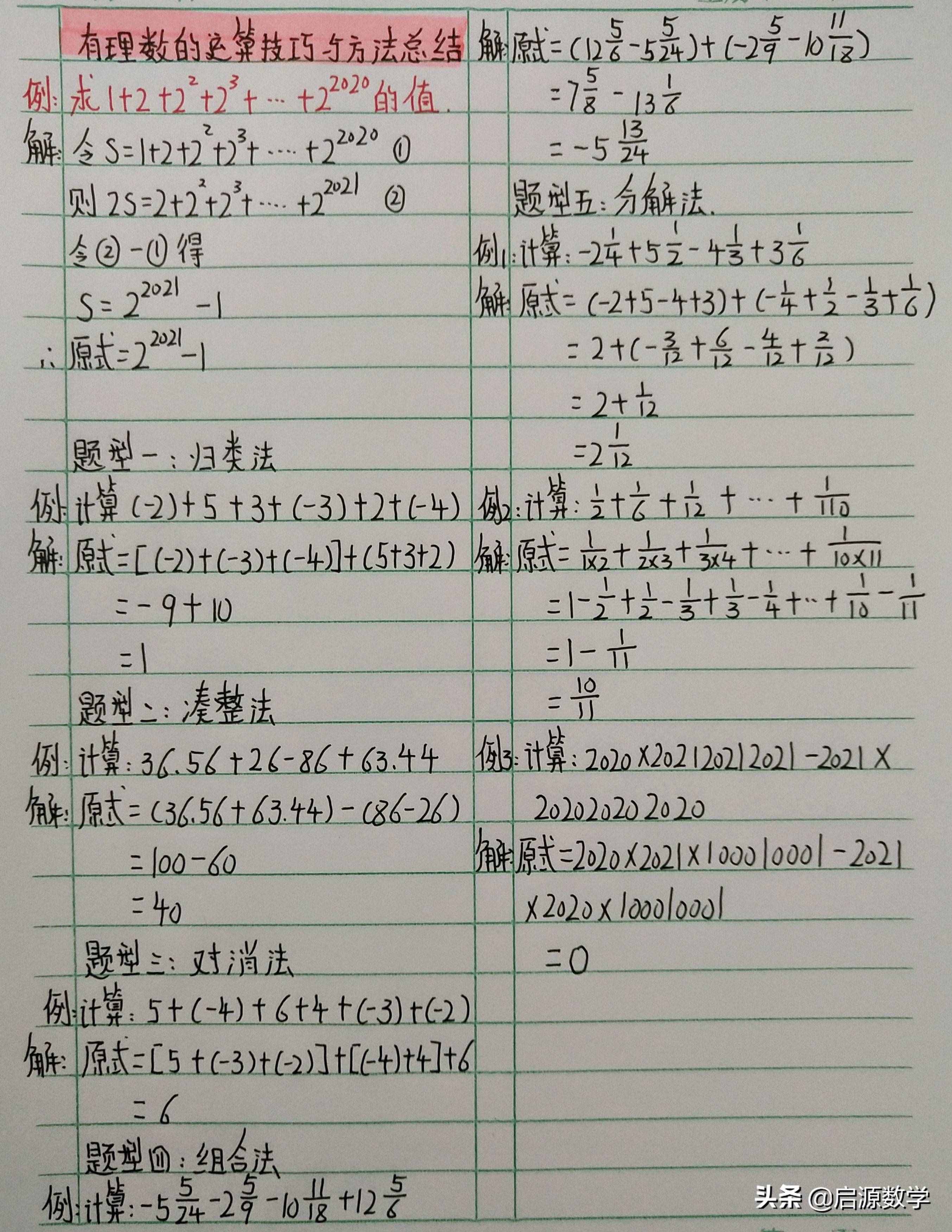 學(xué)霸筆記：有理數(shù)的運(yùn)算技巧總結(jié)，速來(lái)圍觀(guān)，收藏好，考試用得上