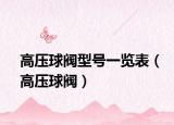 高壓球閥型號一覽表（高壓球閥）