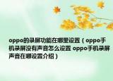 oppo的錄屏功能在哪里設(shè)置（oppo手機錄屏沒有聲音怎么設(shè)置 oppo手機錄屏聲音在哪設(shè)置介紹）