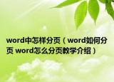 word中怎樣分頁(yè)（word如何分頁(yè) word怎么分頁(yè)教學(xué)介紹）