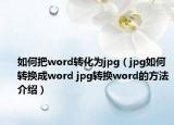 如何把word轉(zhuǎn)化為jpg（jpg如何轉(zhuǎn)換成word jpg轉(zhuǎn)換word的方法介紹）