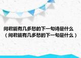 問君能有幾多愁的下一句詩(shī)是什么（問君能有幾多愁的下一句是什么）