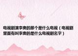 電視劇演李?yuàn)W的那個(gè)是什么電視（電視劇里面有叫李?yuàn)W的是什么電視劇名字）
