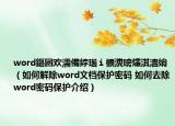 word鏂囦歡濡備綍瑙ｉ櫎瀵嗙爜淇濇姢（如何解除word文檔保護(hù)密碼 如何去除word密碼保護(hù)介紹）