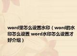 word里怎么設(shè)置水印（word的水印怎么設(shè)置 word水印怎么設(shè)置才好介紹）