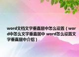 word文檔文字垂直居中怎么設置（word中怎么文字垂直居中 word怎么設置文字垂直居中介紹）