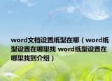 word文檔設(shè)置紙型在哪（word紙型設(shè)置在哪里找 word紙型設(shè)置在哪里找到介紹）