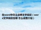 在word中怎么設置文字底紋（word文字底紋在哪 怎么設置介紹）