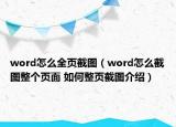 word怎么全頁截圖（word怎么截圖整個(gè)頁面 如何整頁截圖介紹）