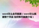 word怎么全頁截圖（word怎么截圖整個頁面 如何整頁截圖介紹）