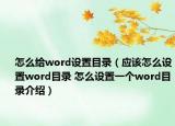 怎么給word設(shè)置目錄（應(yīng)該怎么設(shè)置word目錄 怎么設(shè)置一個(gè)word目錄介紹）