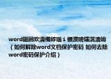 word鏂囦歡濡備綍瑙ｉ櫎瀵嗙爜淇濇姢（如何解除word文檔保護密碼 如何去除word密碼保護介紹）