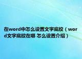 在word中怎么設(shè)置文字底紋（word文字底紋在哪 怎么設(shè)置介紹）