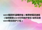 word鏂囦歡濡備綍瑙ｉ櫎瀵嗙爜淇濇姢（如何解除word文檔保護(hù)密碼 如何去除word密碼保護(hù)介紹）