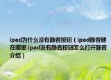 ipad為什么沒有靜音按鈕（ipad靜音鍵在哪里 ipad沒有靜音按鈕怎么打開靜音介紹）