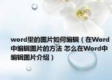 word里的圖片如何編輯（在Word中編輯圖片的方法 怎么在Word中編輯圖片介紹）