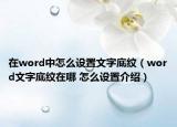 在word中怎么設置文字底紋（word文字底紋在哪 怎么設置介紹）