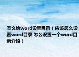 怎么給word設(shè)置目錄（應(yīng)該怎么設(shè)置word目錄 怎么設(shè)置一個(gè)word目錄介紹）