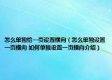 怎么單獨給一頁設置橫向（怎么單獨設置一頁橫向 如何單獨設置一頁橫向介紹）