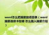 word怎么把摘要放進(jìn)目錄（word摘要選項(xiàng)卡在哪 怎么插入摘要介紹）