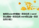 如何在word中增加一頁空白頁（word怎么增加一頁空白頁 word怎么加一頁空白頁介紹）