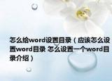 怎么給word設(shè)置目錄（應(yīng)該怎么設(shè)置word目錄 怎么設(shè)置一個(gè)word目錄介紹）