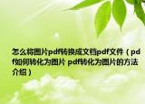 怎么將圖片pdf轉(zhuǎn)換成文檔pdf文件（pdf如何轉(zhuǎn)化為圖片 pdf轉(zhuǎn)化為圖片的方法介紹）