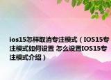 ios15怎樣取消專注模式（IOS15專注模式如何設(shè)置 怎么設(shè)置IOS15專注模式介紹）