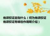 他項(xiàng)權(quán)證是指什么（何為他項(xiàng)權(quán)證他項(xiàng)權(quán)證有哪些作用呢介紹）