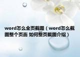 word怎么全頁截圖（word怎么截圖整個(gè)頁面 如何整頁截圖介紹）