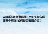 word怎么全頁截圖（word怎么截圖整個(gè)頁面 如何整頁截圖介紹）