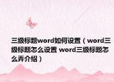 三級標題word如何設置（word三級標題怎么設置 word三級標題怎么弄介紹）